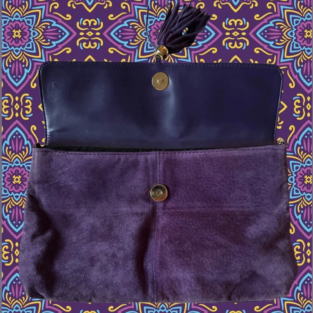 Laura Scott Deep Purple Suede Clutch with Suede Tassel- Vintage 1990’s
